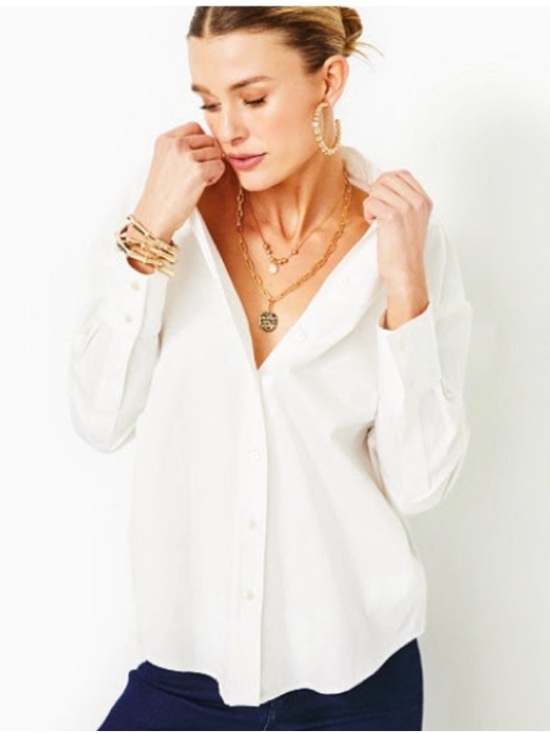 Lilly Pulitzer Tops - Lilly Pulitzer Stevey Relaxed Button Down Shirt, Resort White, Medium